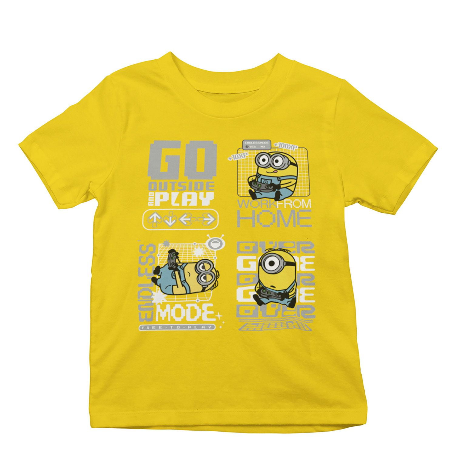 Minions T-shirt de base pour garçon. Ce t-shirt à col rond pour garçons a des manches courtes et un imprimé tendance et Tailles 4 à 16