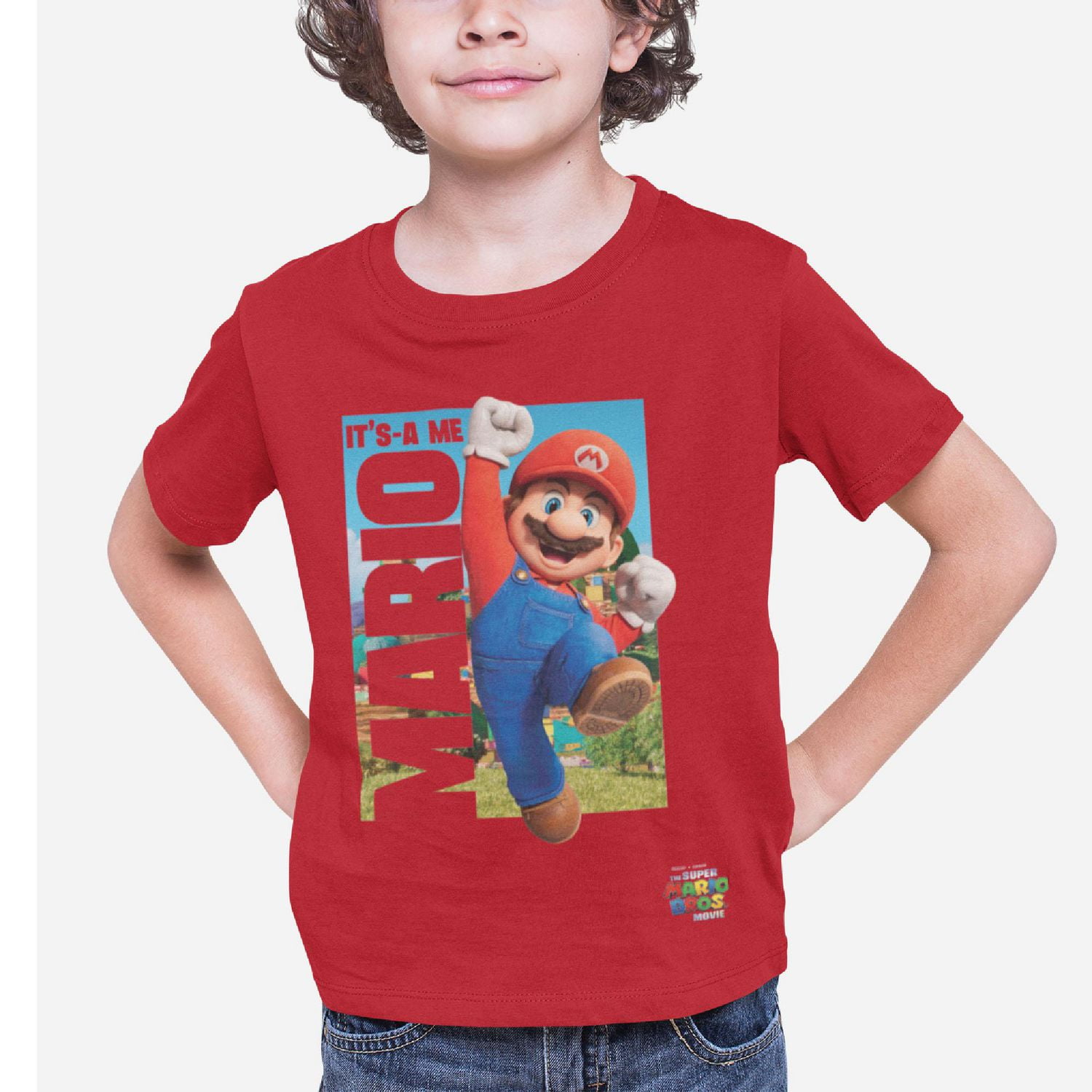 Mario Boy's basic tee shirt. This boys crew neck tee shirt has short sleeves and a trendy print and