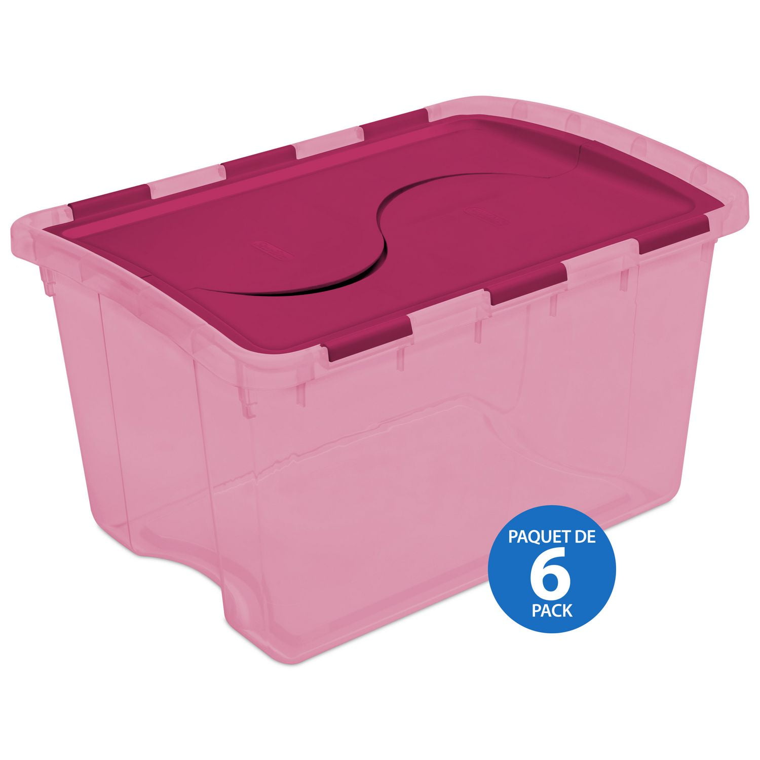 Sterilite 45L Hinged Lid Storage Box Pink 6 Pk Walmart Canada
