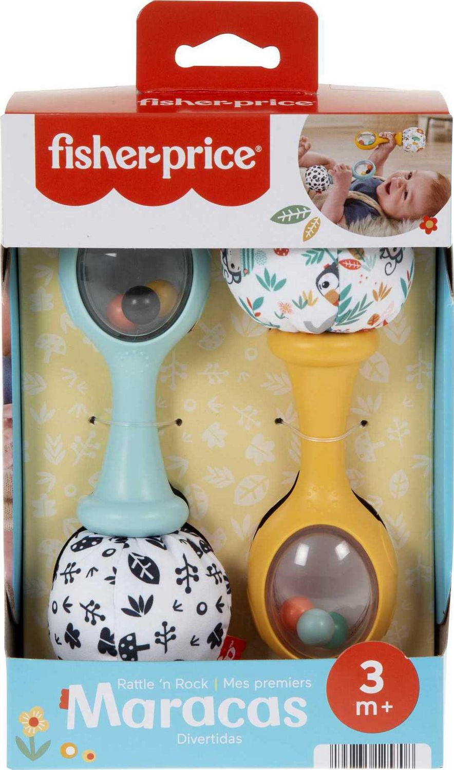 Fisher-Price Baby Rattle ‘n Rock Maracas Toys, Set of 2 for Infants 3+ Months, High Contrast, Ages 3M+