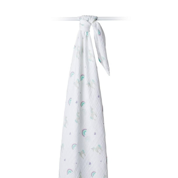 Lulujo - Couverture d'emmaillotage de coton de mousseline de bébé,  couverture d'allaitement / poussette - Licorne Moderne 