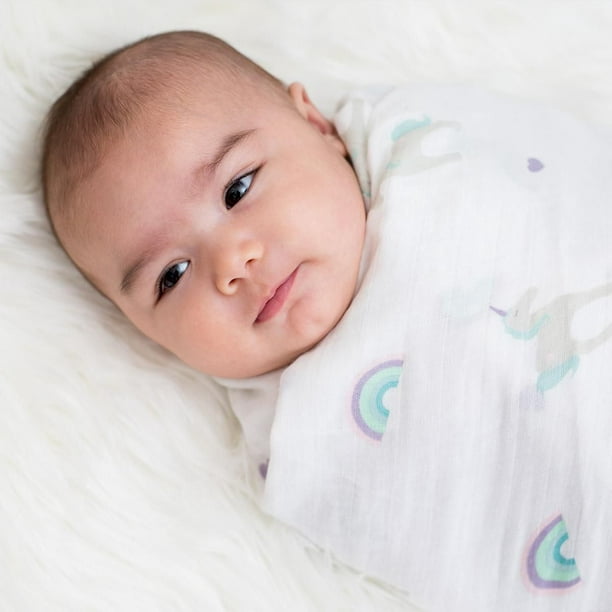 Lulujo - Couverture d'emmaillotage de coton de mousseline de bébé, couverture  d'allaitement / poussette - licornes 