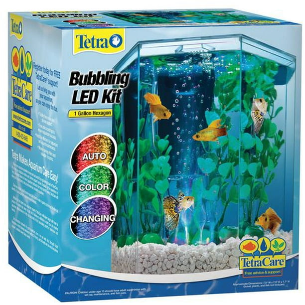 Kit aquarium Tetra Bubbling Hexagone avec lumière LED, 1 gallon