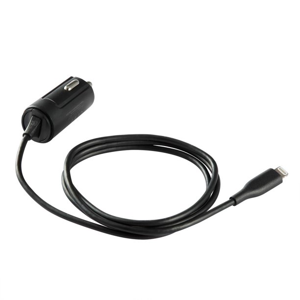 ONN ™ 0.9 meters Coiled Lightning Connector Car Charger (Black ...