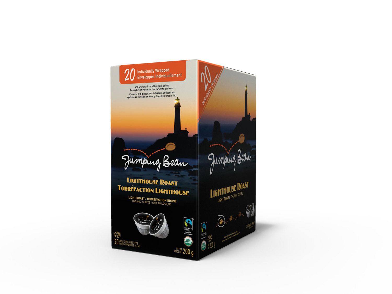 Jumping Bean Light House Roast Light Roast Organic Coffee PODS