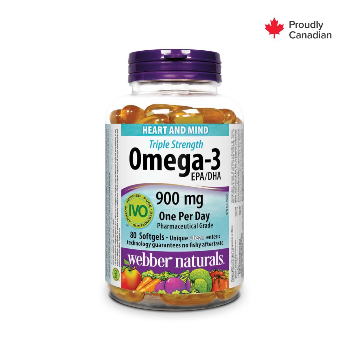 Webber Naturals® Triple Strength Omega-3, 900 mg, 80 Clear Enteric Softgels