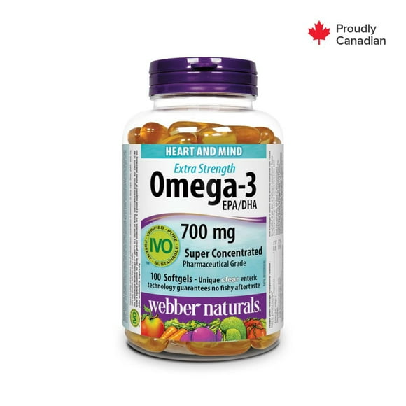 Webber Naturals® Omega-3 Extra Strength, 700 mg EPA/DHA, 100 Clear Enteric Softgels
