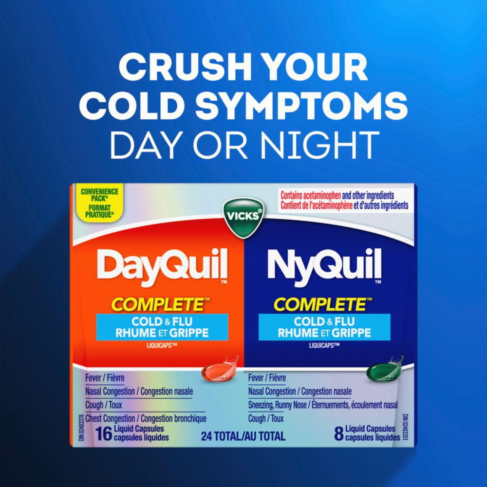 Vicks DayQuil COMPLETE Cold and Flu Medicine, Daytime, Non-Drowsy relief for Cough, Fever, Sore Throat Pain, Sinus congestion, Sinus Pain, Chest Congestion