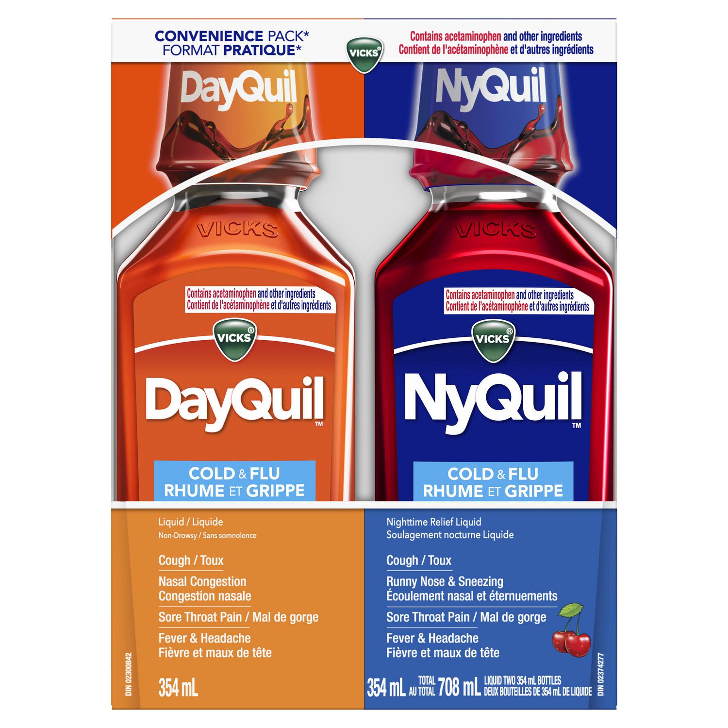 Liquide Vicks DayQuil Rhume et grippe symptômes multiples + Liquide Vicks NyQuil Rhume et grippe Soulagement nocturne, Cerise