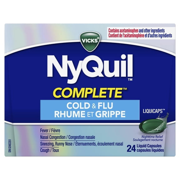 Vicks NyQuil Cold, Flu, and Congestion Medicine, relieves nighttime Cough, Sore Throat Pain, Fever, Runny Nose, Sneezing, Sinus Pressure, Sinus Congestion