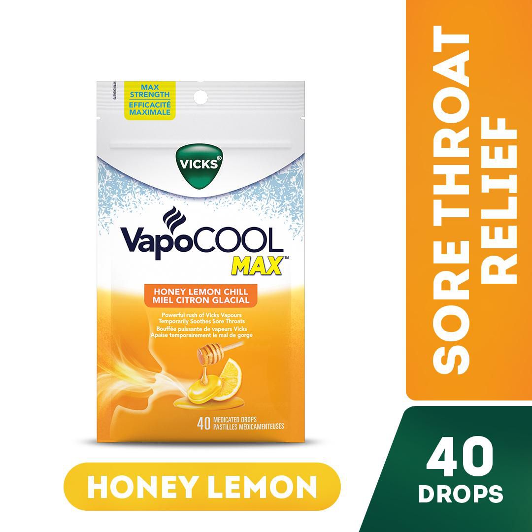 Vicks Medicated Cough Drops, VapoCOOL MAX, Honey Lemon Chill, 40 Drops