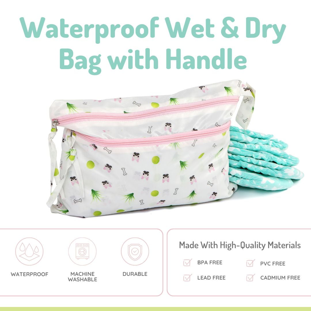 Melii Waterproof Wet & Dry Bag with Handle, for Wet Bathing Suits, Diapers and Potty Training and Dishes, 14x11