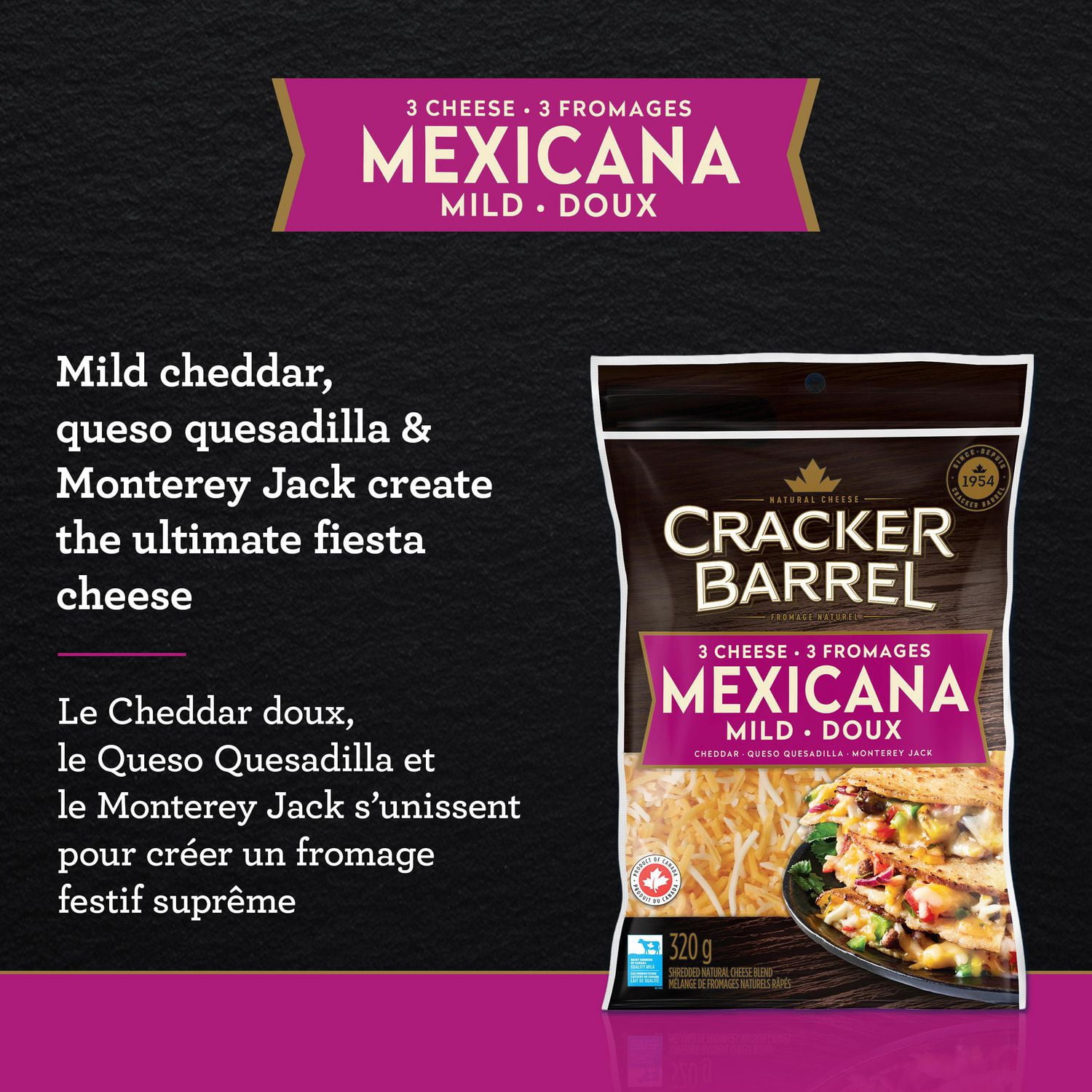 thumbnail image 4 of Cracker Barrel Fromage râpé 3-Fromages Mexicana, 320g, 4 of 7