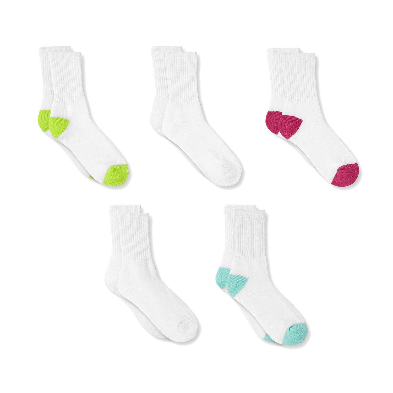 Athletic Works Girls Flat Knit Ankle Socks, 10-Pack, Sizes S (6-10.5) - L  (4-10)