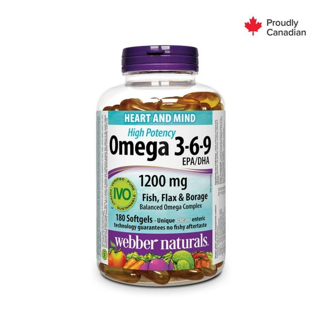 Webber Naturals® Omega 3-6-9 High Potency<br>1200 mg · Fish, Flax & Borage