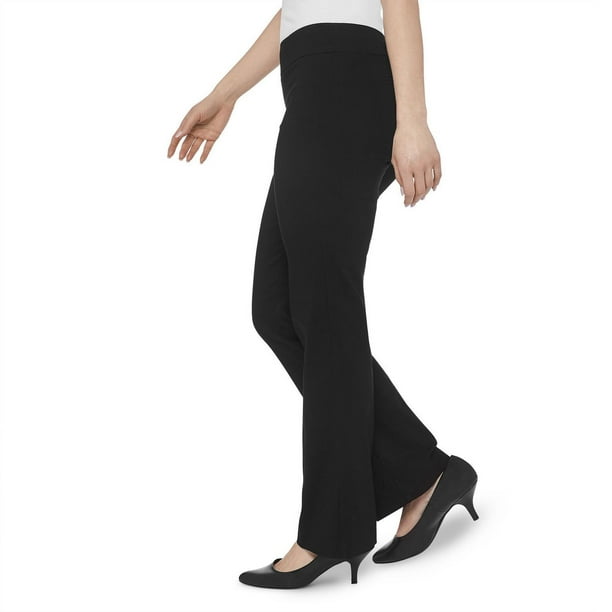 Bamans Women's Skinny Leg Work Pull on Slim Stretch Yoga Dress Pants w/Tummy  Control (Black, Large) 