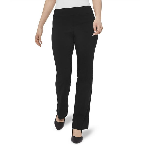 Bamans Women's Skinny Leg Work Pull on Slim Stretch Yoga Dress Pants w/Tummy  Control (Black, Large) 
