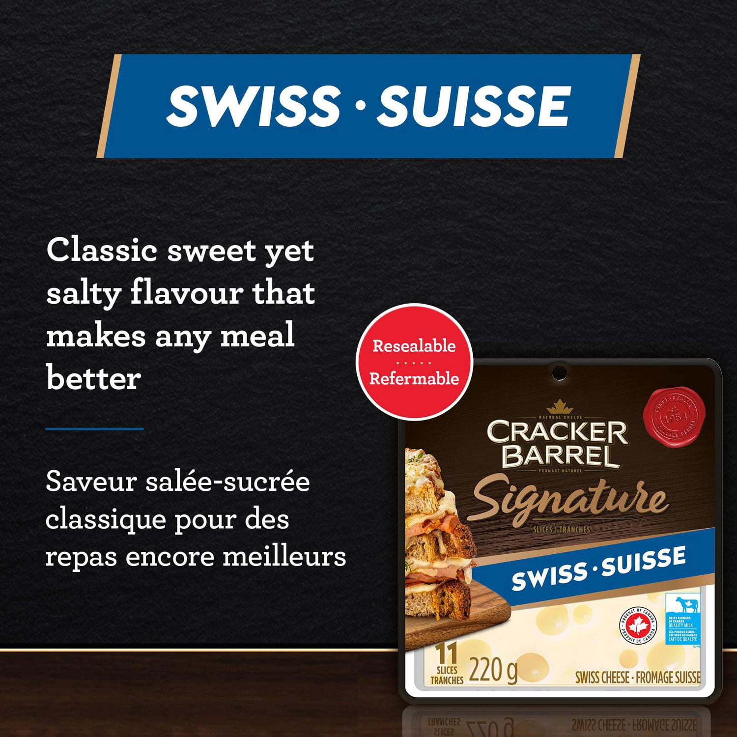 thumbnail image 4 of Cracker Barrel Signature Swiss Cheese Slices, 220g, 4 of 7