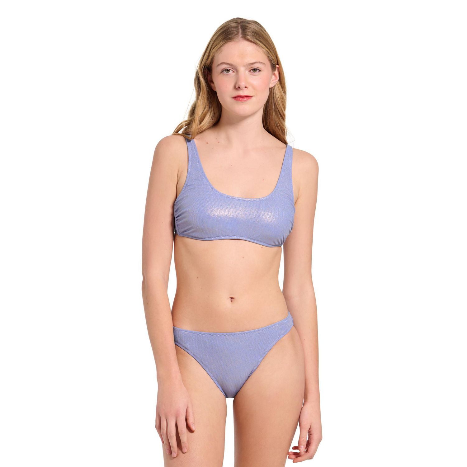 Summer Flirtt Women's Ribbed Lurex Low Rise Hipster Bikini Swim Bottom