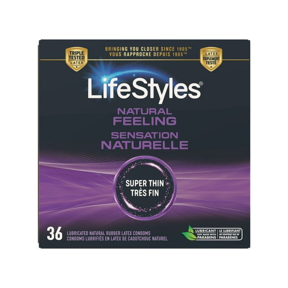 LifeStyles Natural Feeling Premium Lubricated Natural Rubber Latex Condoms 36CT, 36 Latex condoms