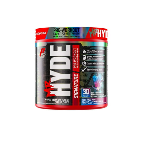 ProSupps Mr HYDE  Signature Pre Entrainement Energie, Concentration ET Congestion Musculaire Intenses ET Soutenues Glace A LA Framboise Bleue