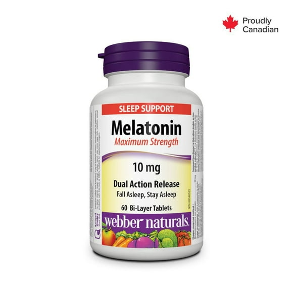 Webber Naturals® Melatonin Maximum Strength Dual Action Release, 10 mg, 60 Bi-Layer Tablets