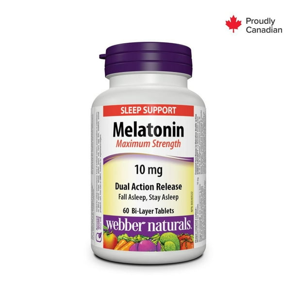 Webber Naturals Puissance maximale Mélatonine Libération double action, 10 mg 60 comprimés bi-couches