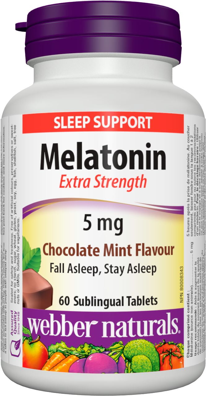 Webber Naturals® Melatonin Extra Strength, Chocolate Mint Flavour, 5 mg