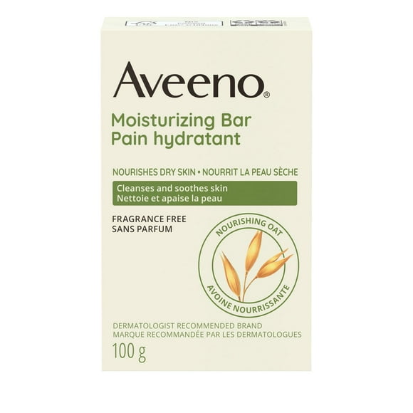 Aveeno Moisturizing Bar, Colloidal Oatmeal, Cleanser, Non-Comedogenic, Fragrance Free, Gentle, with rich skin conditioners