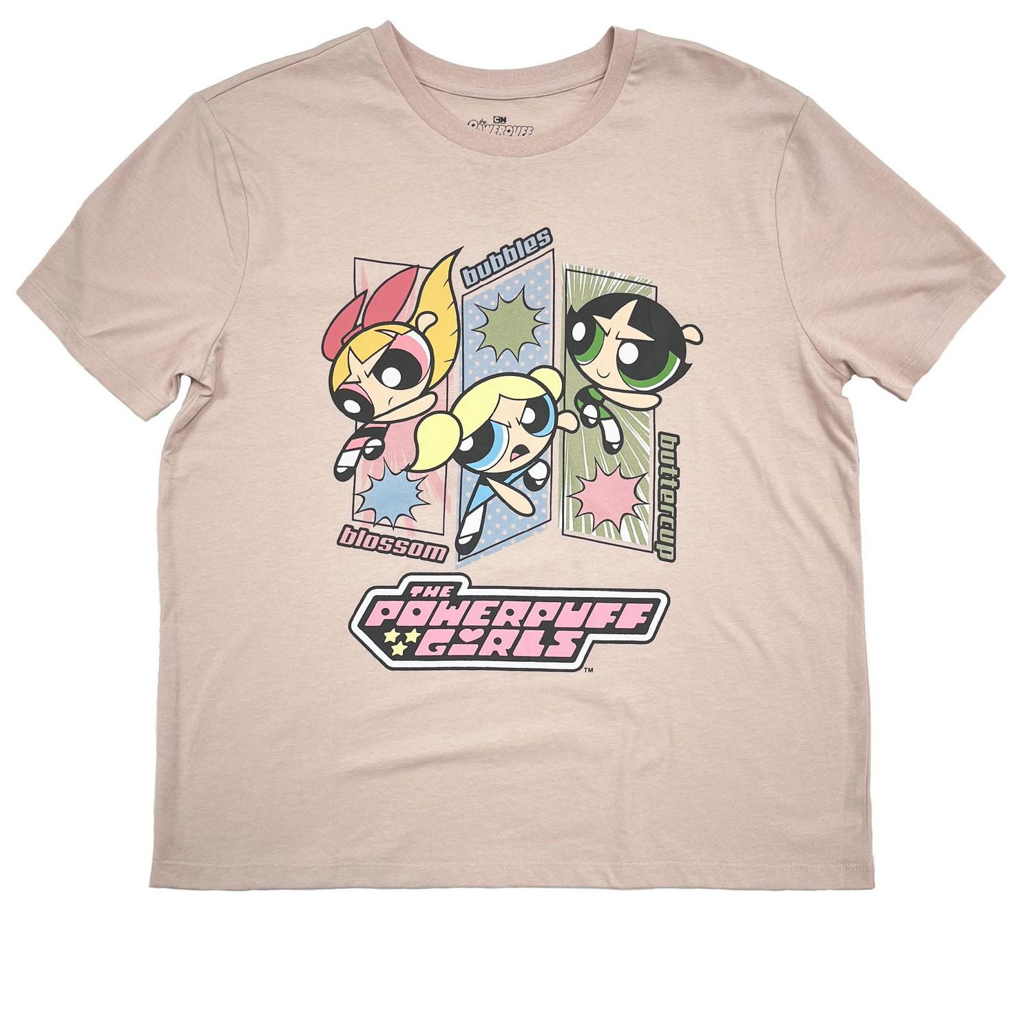 The Powerpuff Girls Ladies Power Puff Action Short Sleeve Crew, Size: XS-XL