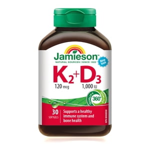 Jamieson Vitamin K2 120 mcg Plus Vitamin D3 1,000 IU Tablets