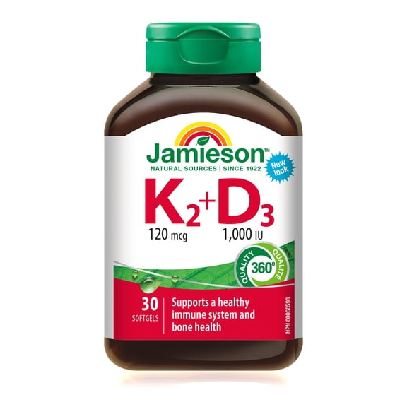 Jamieson Vitamin K2 120 mcg Plus Vitamin D3 1,000 IU Tablets