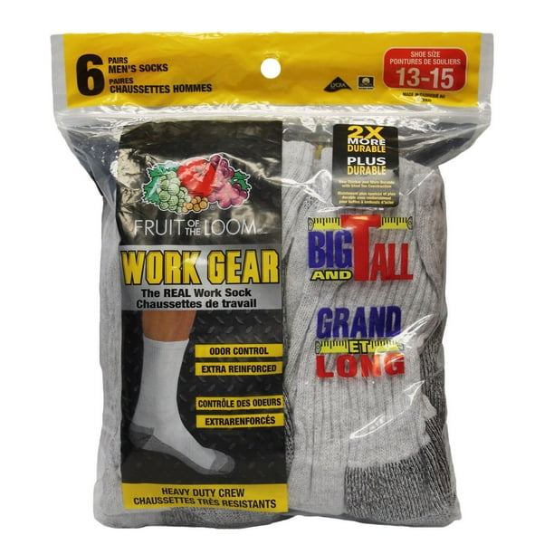 Fruit of the Loom Men's Big & Tall Work Gear Crew Socks - 6 Pairs ...