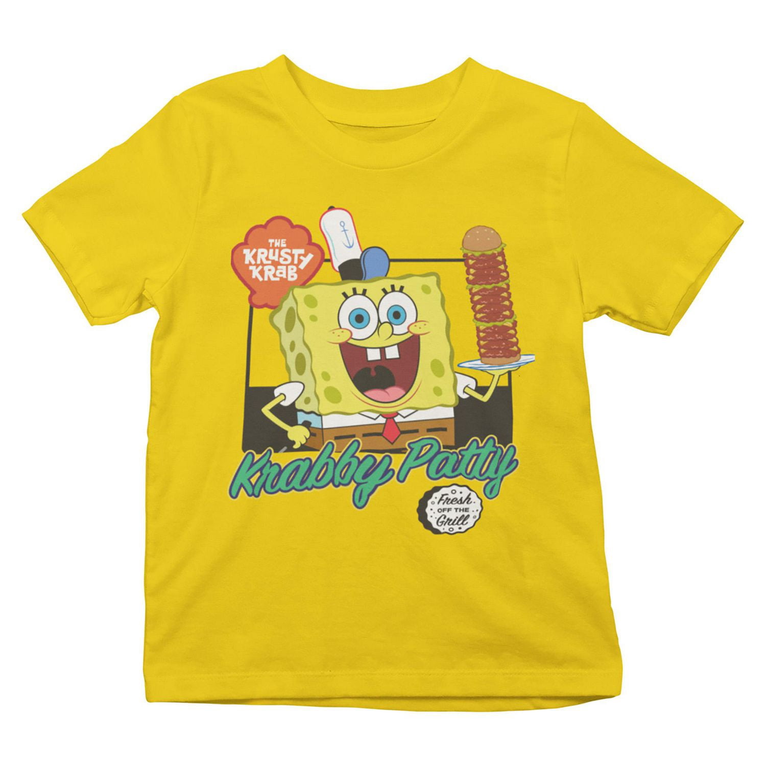 Sponge Bob Boy's basic tee shirt. This boys crew neck tee shirt has short sleeves and a trendy print and