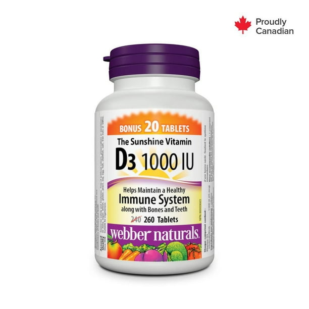 Comprimés vitamine D3 de Webber Naturals de 1 000 UI 260 comprimés