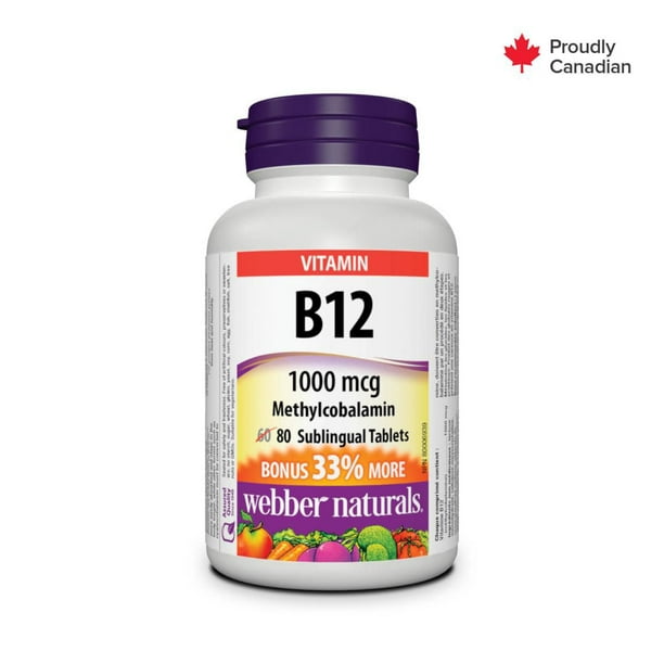 Webber Naturals Vitamine B12méthylcobalamin, 1 000 mcg 80 comprimés sublinguaux