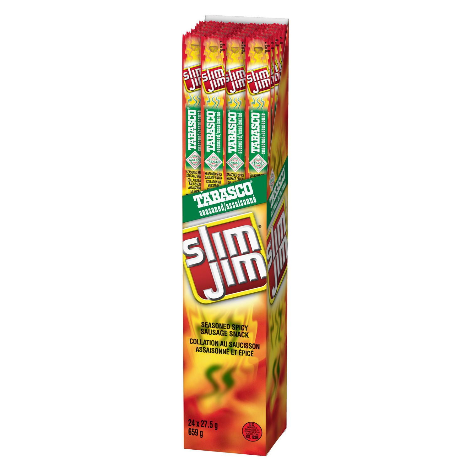 Slim Jim Giant Tabasco Seasoned Sausage Snack Pack of 24 units ...