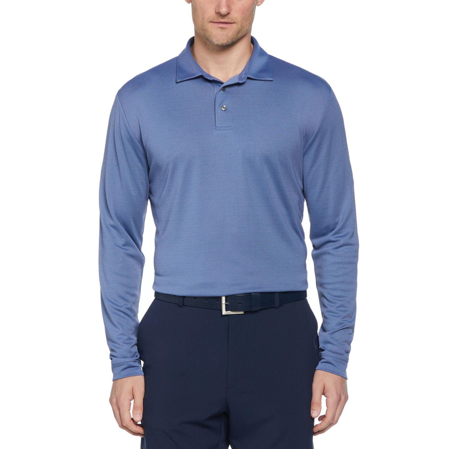 Ben Hogan Men's Mini Jacquard Long Sleeve Golf Polo Shirt