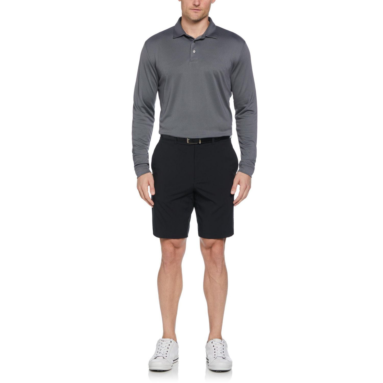 Ben Hogan Men's Mini Jacquard Long Sleeve Golf Polo Shirt