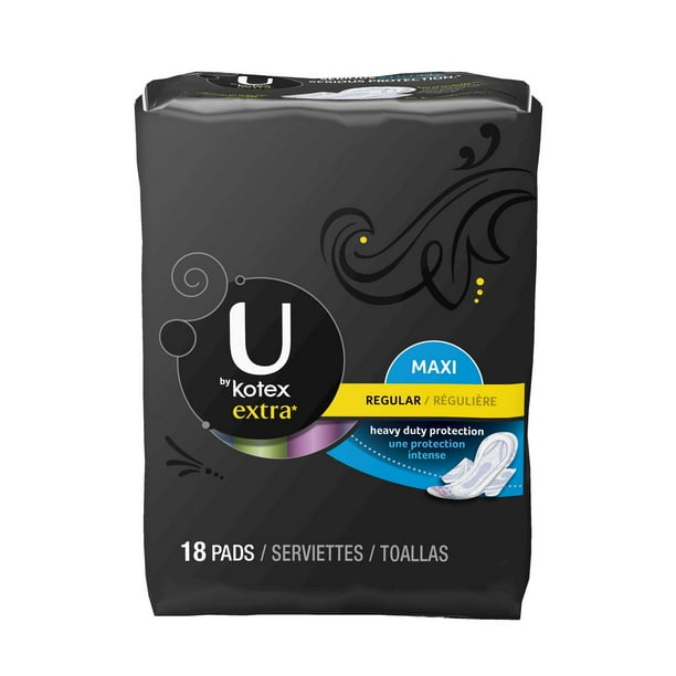 Serviettes maxi U by Kotex® Extra* régulières avec ailes, non parfumées