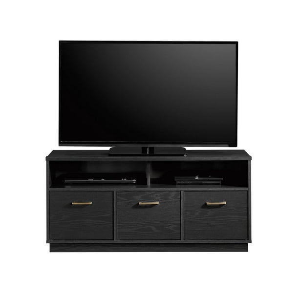 Sauder® Beginnings Collection Console TV à 3 portes, Finition Chêne noir véritable, 424535