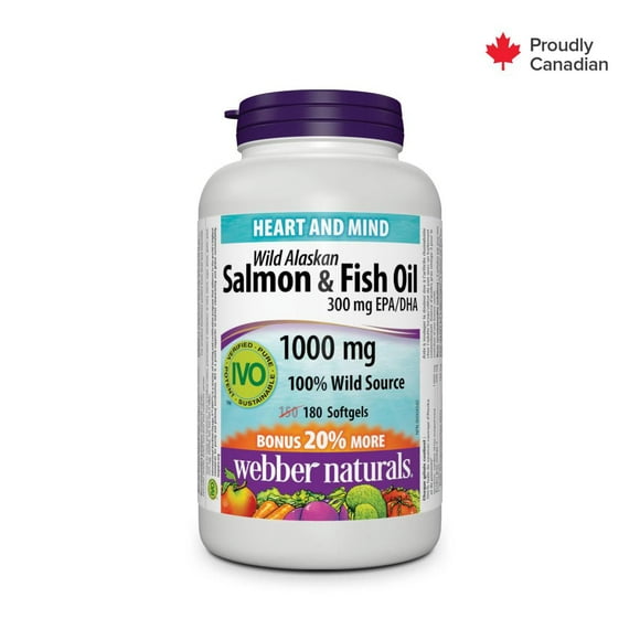 Webber Naturals® Wild Alaskan Salmon & Fish Oil, 1000 mg, 150 + 30 Softgels, BONUS!