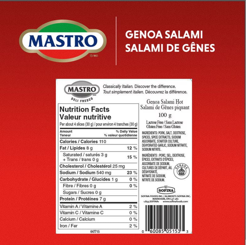 Mastro® Hot Genoa Salami, Sliced Dry-Cured, 100 g