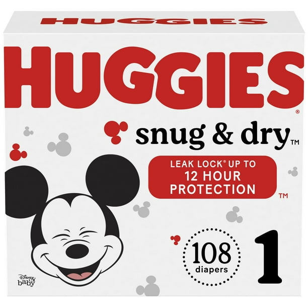 Huggies Snug & Dry Baby Diapers, Giga Pack, Sizes: 1-6 | 108-54 Count