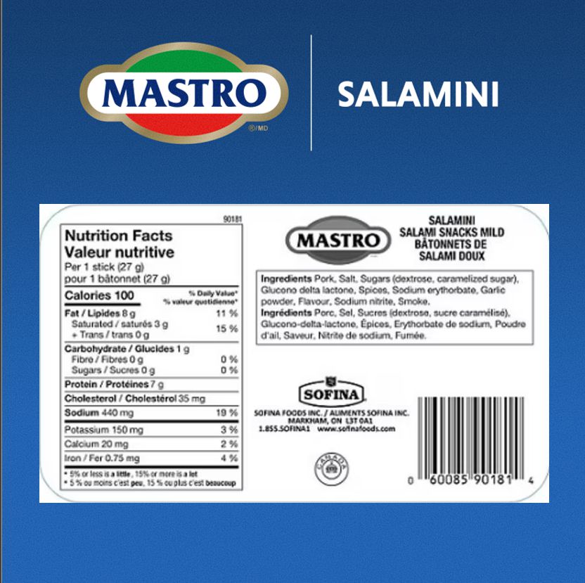 thumbnail image 5 of Mastro® Mild Salami, 375g, Dry-Cured Salami Sticks, Lactose & Gluten Free<br>375g, 5 of 5
