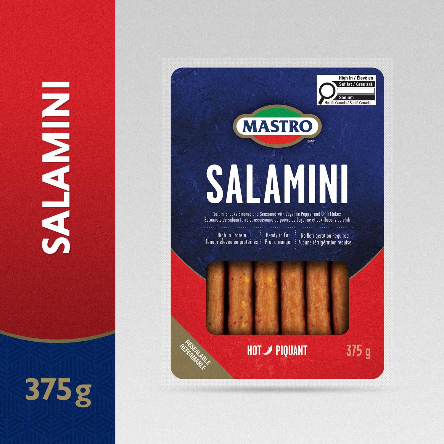 Mastro® Hot Salami, 375g, Dry-Cured Salami Sticks, Lactose & Gluten Free <br>375g