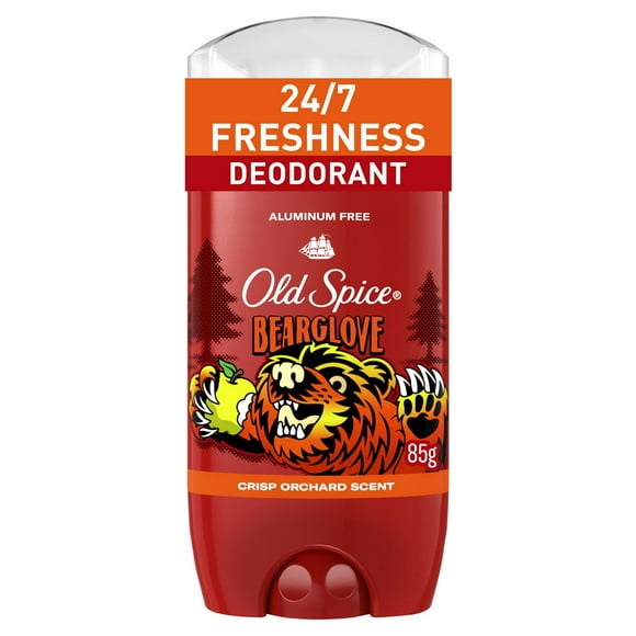 Désodorisant sans aluminium Old Spice pour hommes, fraîcheur 24&nbsp;heures sur&nbsp;24, 7&nbsp;jours sur&nbsp;7, protection longue durée contre les odeurs, parfum légendaire, Bearglove, parfum de verger frais, 85&nbsp;g 85g