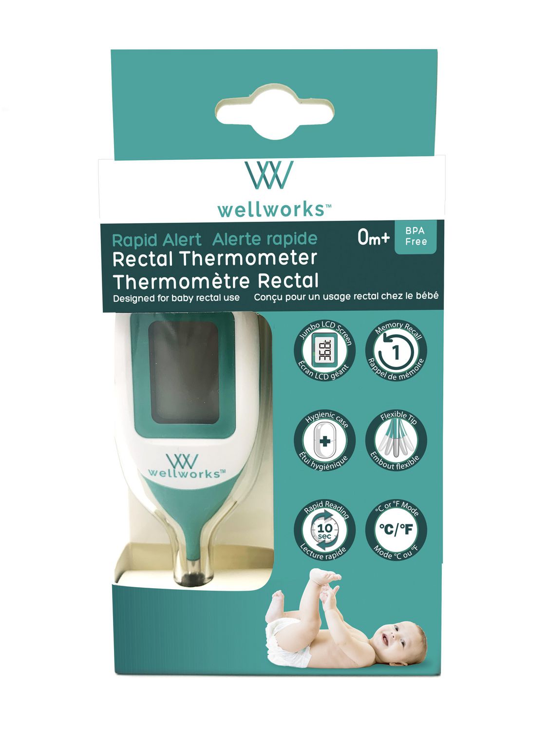 Thermomètre rectal à alerte rapide wellworks™ Fiable et précis ! 