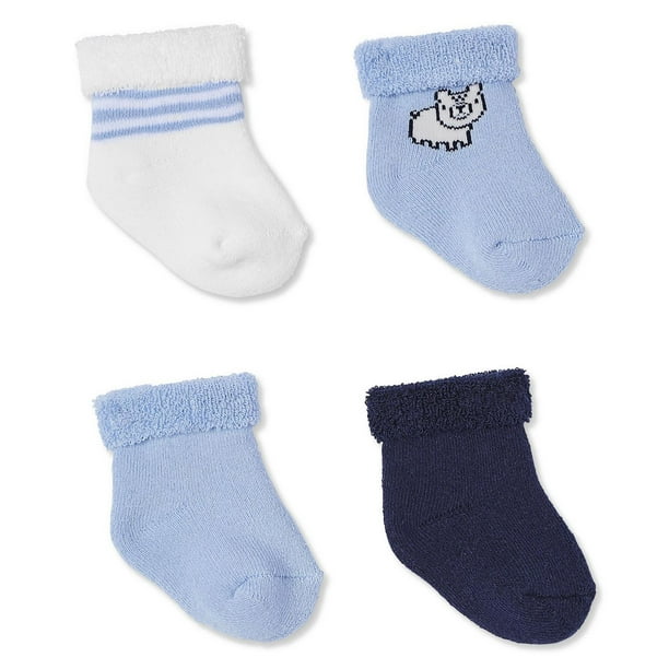 George Baby Girls' Crew Socks with Grippers 4-Pack, • 0-12 months