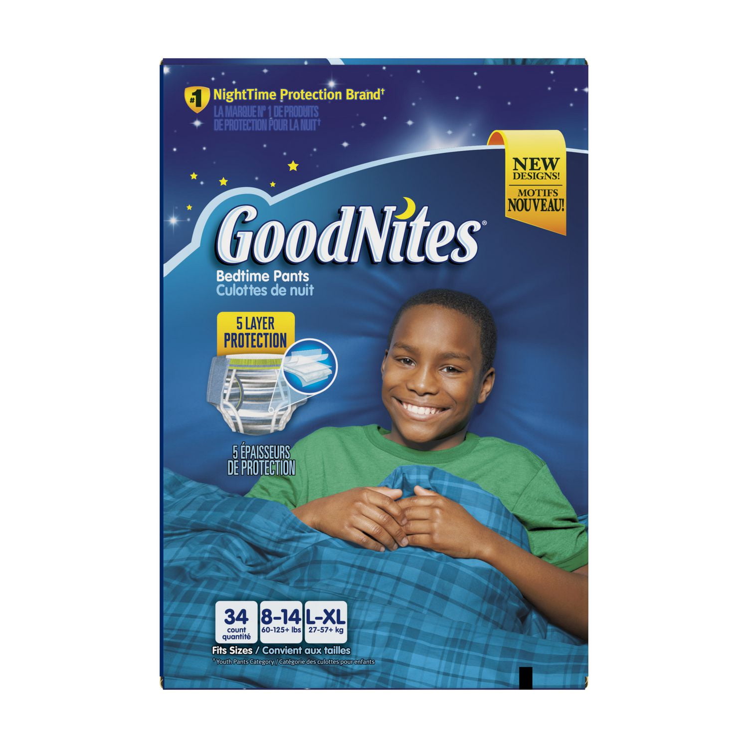 Sousvêtements de nuit GoodNites contre l'énurésie nocturne, Emballage